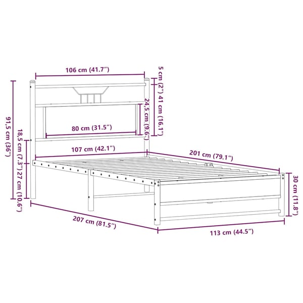 vidaXL sengeramme uden madras 107x203 cm konstrueret træ røget eg