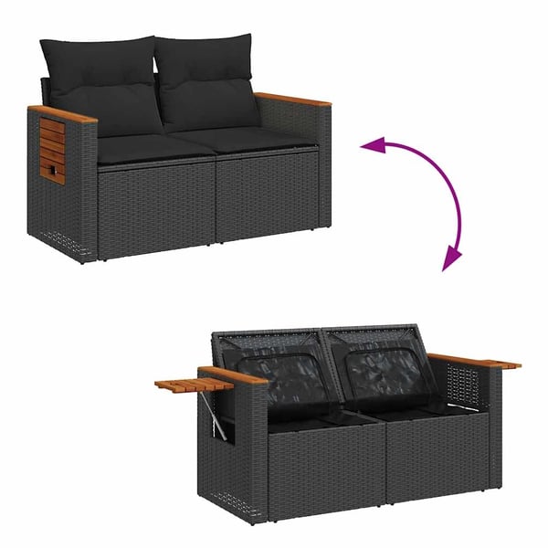 vidaXL sofasæt til haven 8 dele med hynder polyrattan akacietræ sort