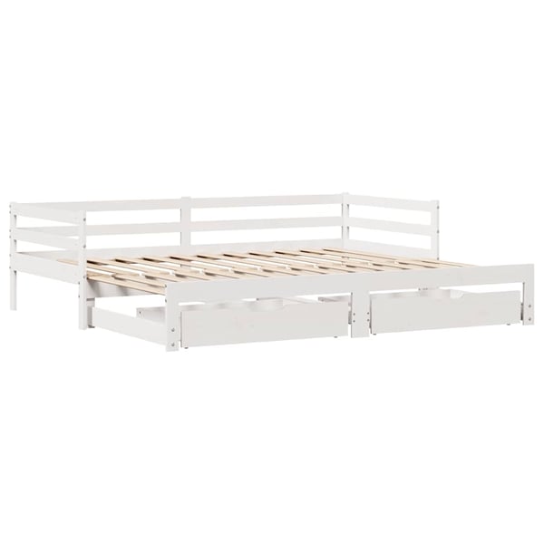vidaXL Uttrekkbar dagseng med skuffer uten madrass hvit 80x200 cm