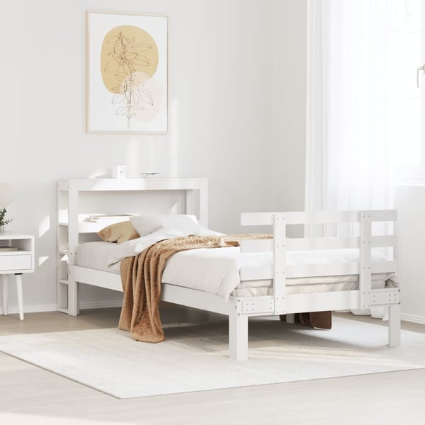 vidaXL Sengeramme med hodegavl hvit 75x190 cm heltre furu