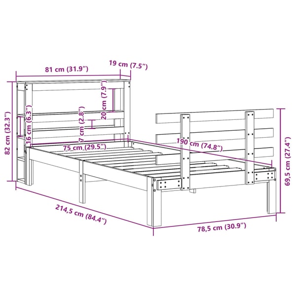 vidaXL Sengeramme med hodegavl hvit 75x190 cm heltre furu