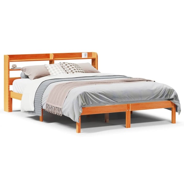 vidaXL Sengeramme med hodegavl voksbrun 135x190 cm heltre furu