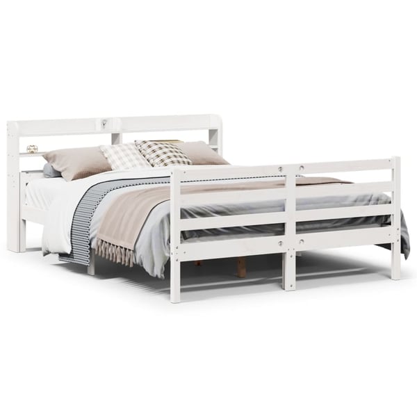 vidaXL Sengeramme med hodegavl hvit 135x190 cm heltre furu