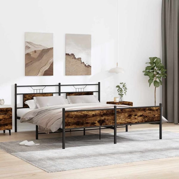 vidaXL Sengeramme i metall uten madrass røkt eik 183x213 cm