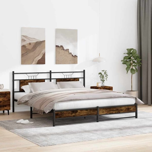 vidaXL Sengeramme i metall uten madrass røkt eik 183x213 cm