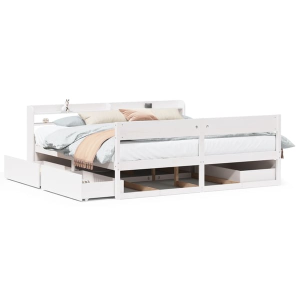 vidaXL Sengeramme med madrass hvit 200x200 cm heltre furu