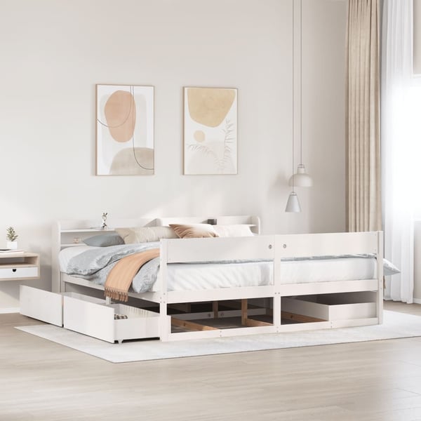 vidaXL Sengeramme med madrass hvit 200x200 cm heltre furu