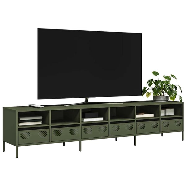 vidaXL tv-bord 202x39x43,5 cm koldvalset stål olivengrøn'