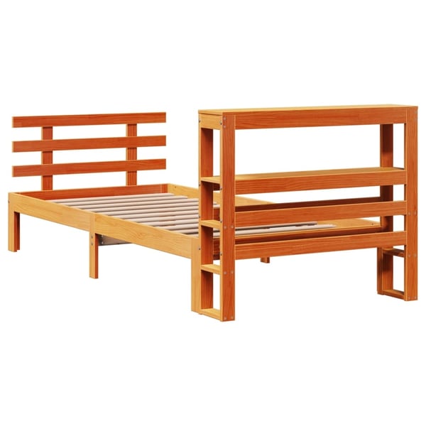 vidaXL sengeramme med sengegavl 100x200 cm massivt fyrretræ gyldenbrun