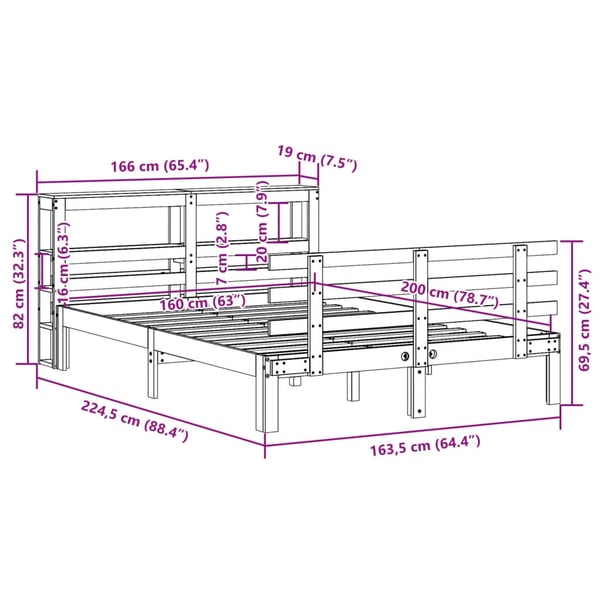 vidaXL Sengeramme med hodegavl 160x200 cm heltre furu