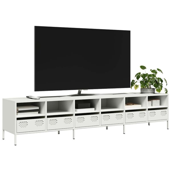 vidaXL TV-benk hvit 202x39x43,5 cm kaldvalset stål