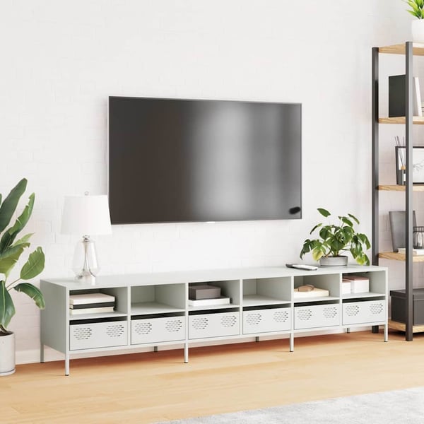vidaXL TV-benk hvit 202x39x43,5 cm kaldvalset stål