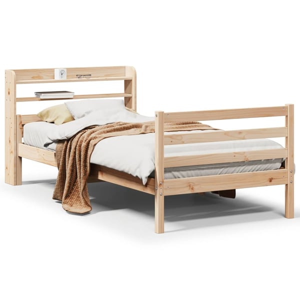 vidaXL sengeramme med sengegavl 100x200 cm massivt fyrretræ