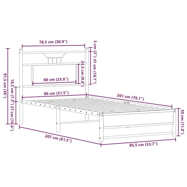 vidaXL sengeramme 80x200 cm uden madras konstrueret træ røget eg