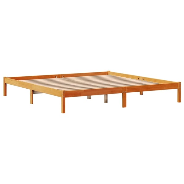 vidaXL sengeramme med sengegavl 200x200 cm massivt fyrretræ gyldenbrun