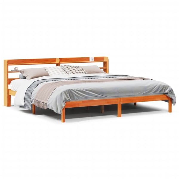 vidaXL sengeramme med sengegavl 200x200 cm massivt fyrretræ gyldenbrun