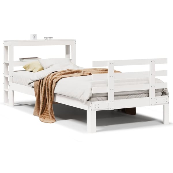 vidaXL Sängram med huvudgavel utan madrass vit 90x200 cm