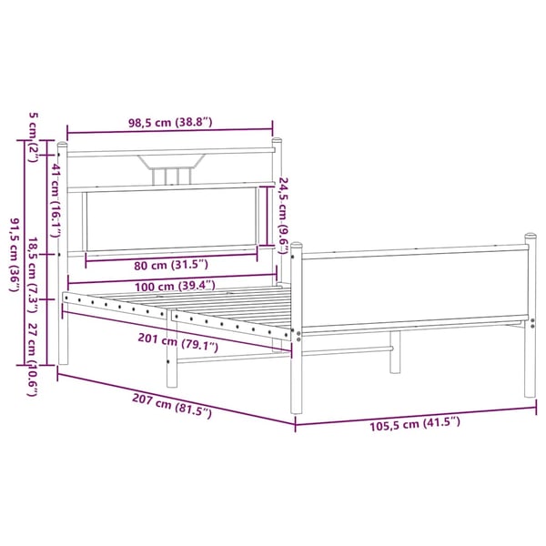 vidaXL Sengeramme uten madrass sonoma eik 100x200 cm konstruert tre