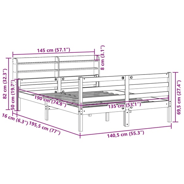 vidaXL Sengeramme med hodegavl 135x190 cm heltre furu