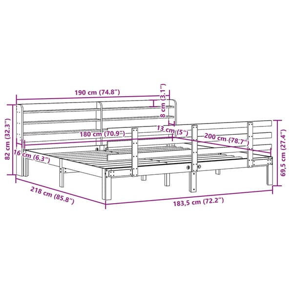 vidaXL Sengeramme med hodegavl 180x200 cm heltre furu