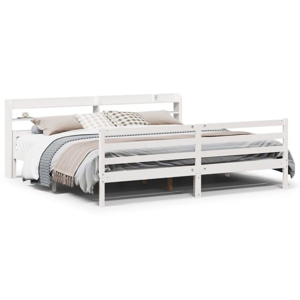 vidaXL Sengeramme med hodegavl hvit 200x200 cm heltre furu