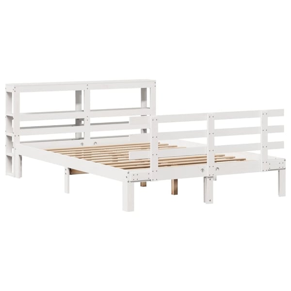 vidaXL sengeramme med sengegavl135x190 cm massivt fyrretræ hvid