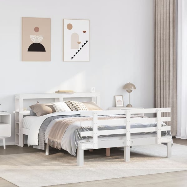 vidaXL sengeramme med sengegavl135x190 cm massivt fyrretræ hvid