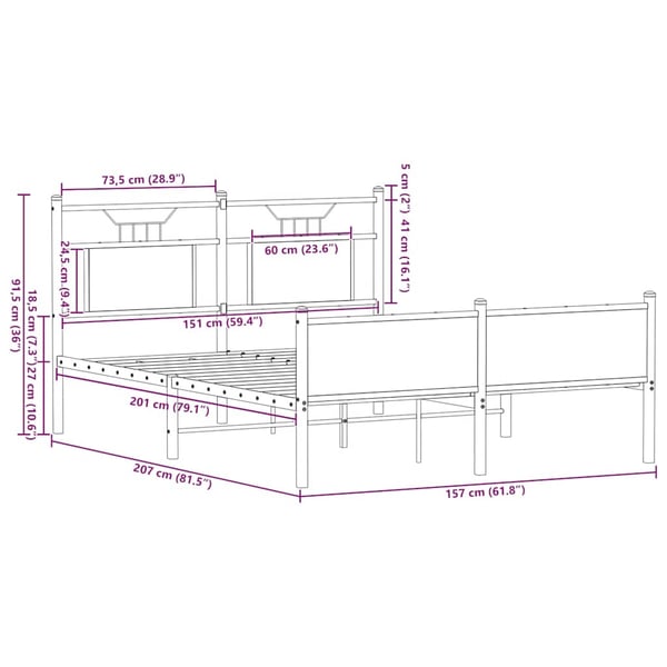 vidaXL Sengeramme uten madrass sonoma eik 150x200 cm konstruert tre