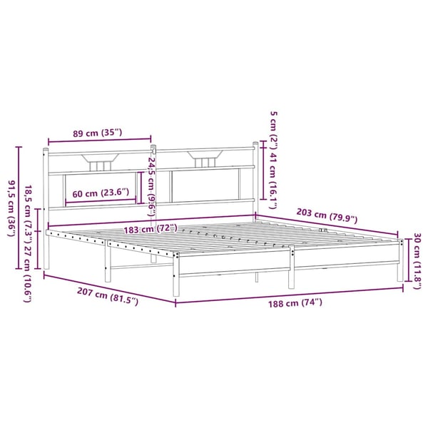 vidaXL Sengeramme uten madrass sonoma eik 183x203 cm konstruert tre