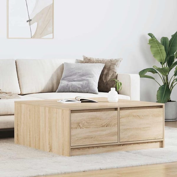 vidaXL sofabord med skuffer 100x100x40 cm sonoma-eg
