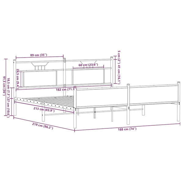 vidaXL Sengeramme i metall uten madrass sonoma eik 183x213 cm