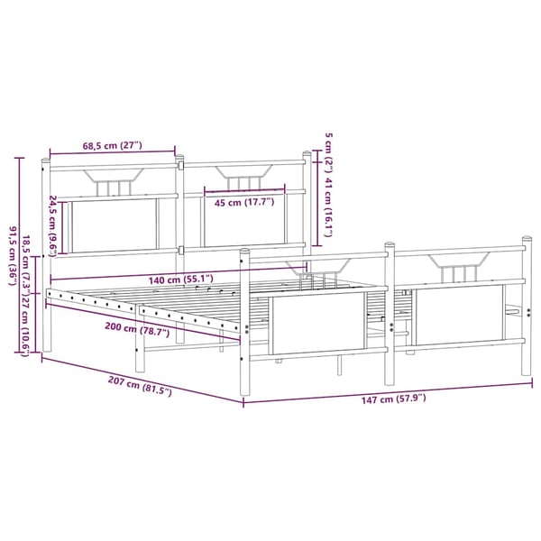 vidaXL Sengeramme uten madrass røkt eik 140x200 cm konstruert tre