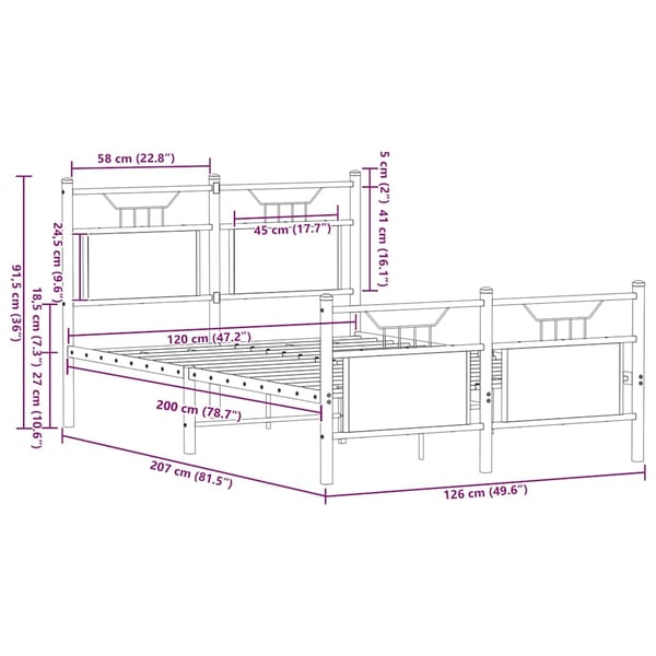 vidaXL Sengeramme uten madrass sonoma eik 120x200 cm konstruert tre