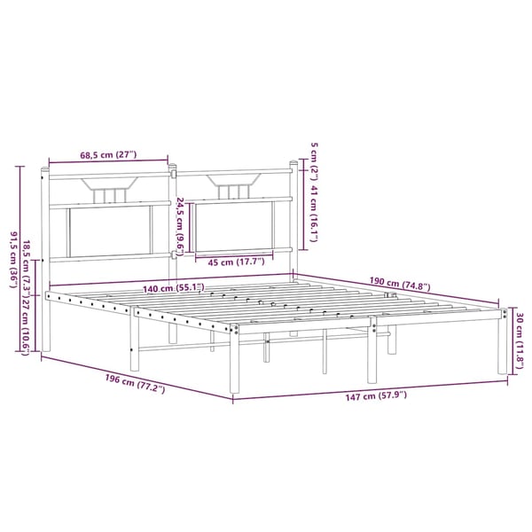 vidaXL Sengeramme uten madrass sonoma eik 140x190 cm konstruert tre