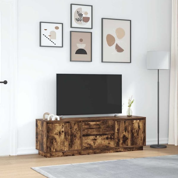 vidaXL TV-benk med LED-lys røkt eik 160,5x41x50 cm