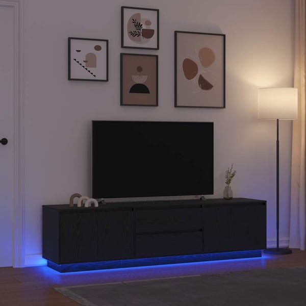 vidaXL TV-benk med LED-lys svart eik 193,5x41x50 cm