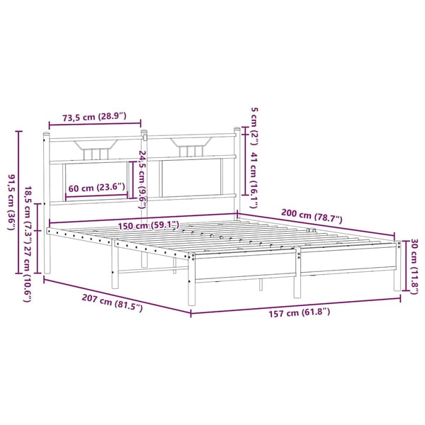 vidaXL Sengeramme uten madrass sonoma eik 150x200 cm konstruert tre