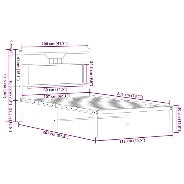 vidaXL sengeramme uden madras 107x203 cm konstrueret træ røget eg