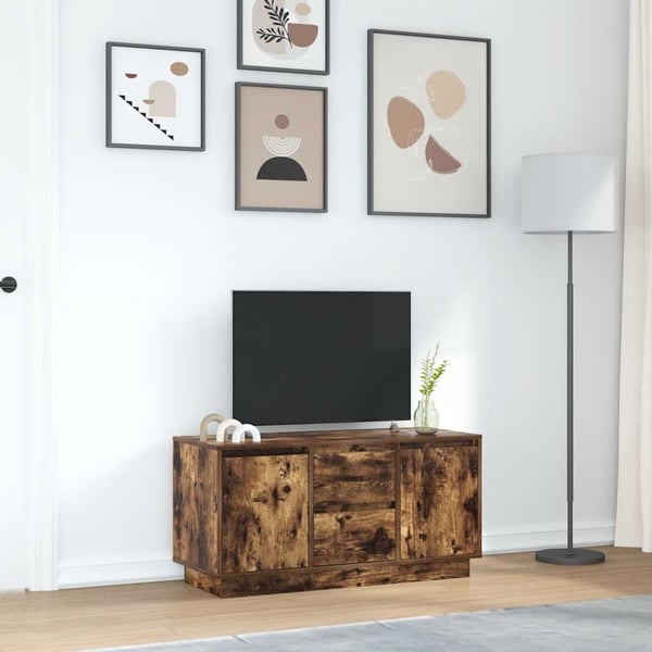 vidaXL TV-benk med LED-lys røkt eik 100x41x50 cm