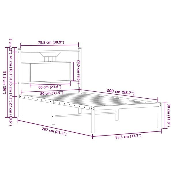vidaXL Sengeramme uten madrass røkt eik 80x200 cm konstruert tre