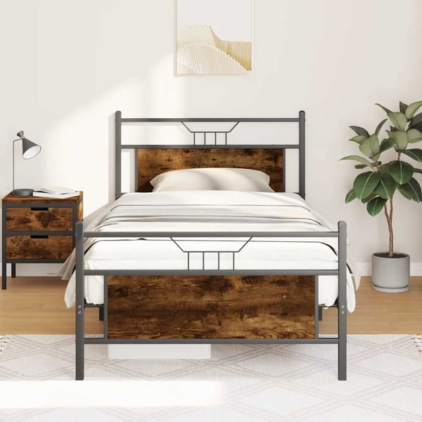 vidaXL Sengeramme uten madrass røkt eik 107x203 cm konstruert tre