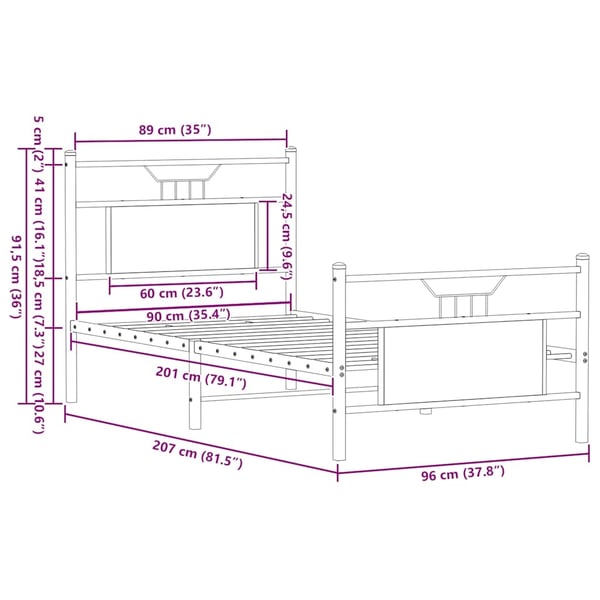 vidaXL Sengeramme uten madrass sonoma eik 90x200 cm konstruert tre
