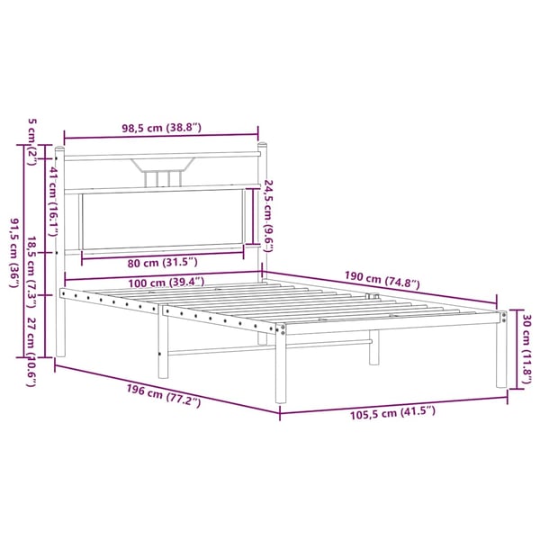 vidaXL Sengeramme uten madrass brun eik 100x190 cm konstruert tre