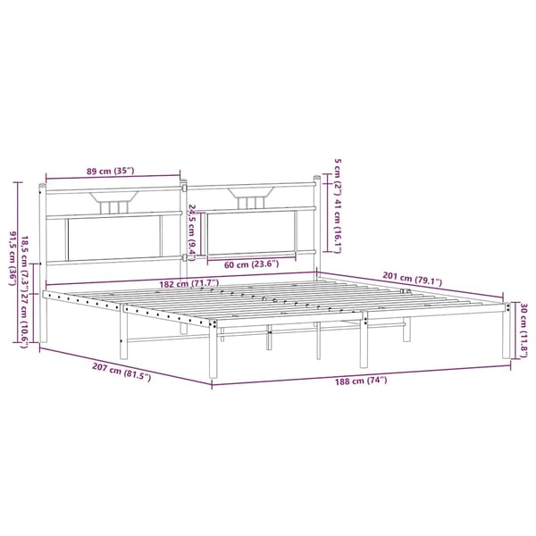 vidaXL Sengeramme uten madrass sonoma eik 183x203 cm konstruert tre