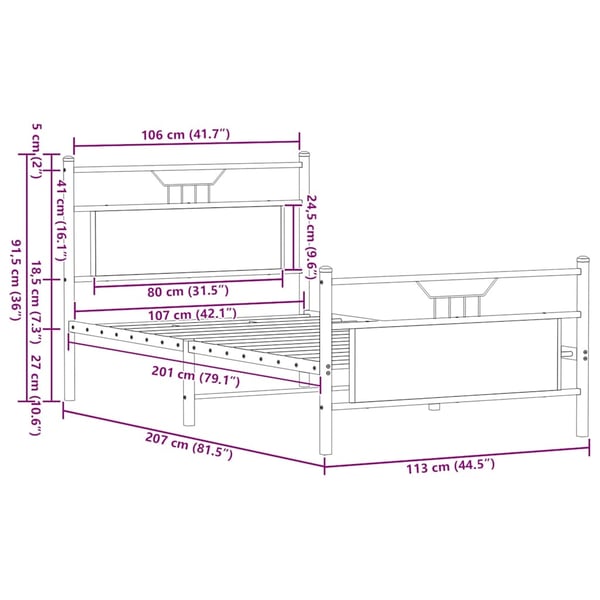 vidaXL Sengeramme uten madrass brun eik 107x203 cm konstruert tre