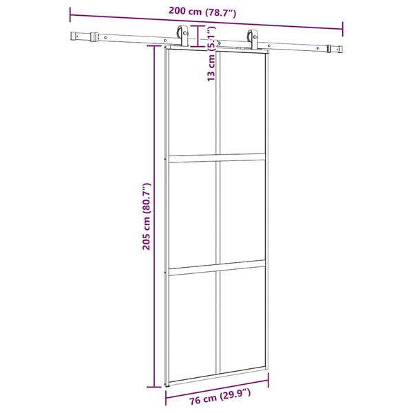 vidaXL skydedør med hardwaresæt 76x205 cm hærdet glas sort