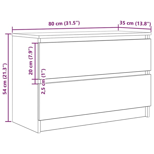 vidaXL TV-benk hvit 80x35x54 cm konstruert tre