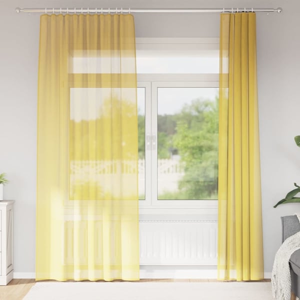 vidaXL Voile gardiner med stanglommer 2 stk gul