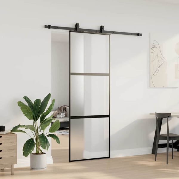 vidaXL Skyvedør med monteringssett svart 76x205 cm herdet glass