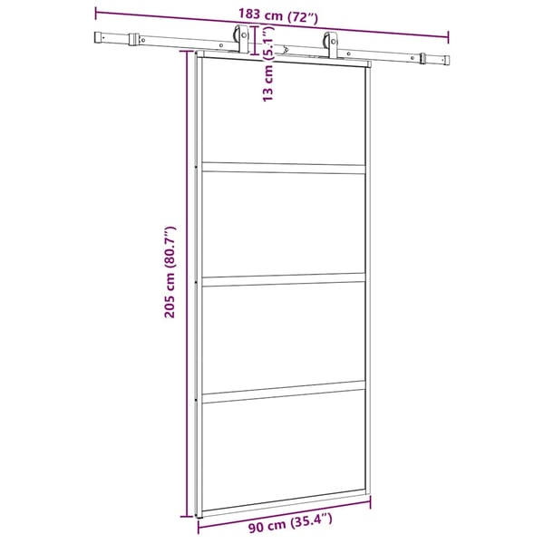 vidaXL Skyvedør med monteringssett svart 90x205 cm herdet glass